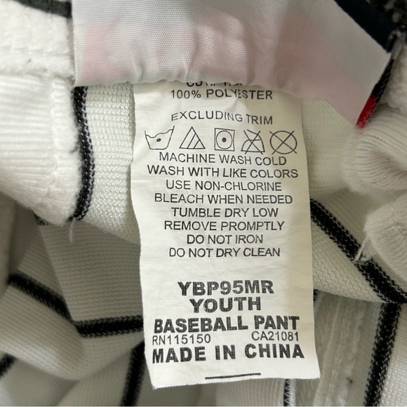 Rawlings Youth White Black Relaxed Baseball Pinstripe Pants Size Youth XL - Picture 4 of 7